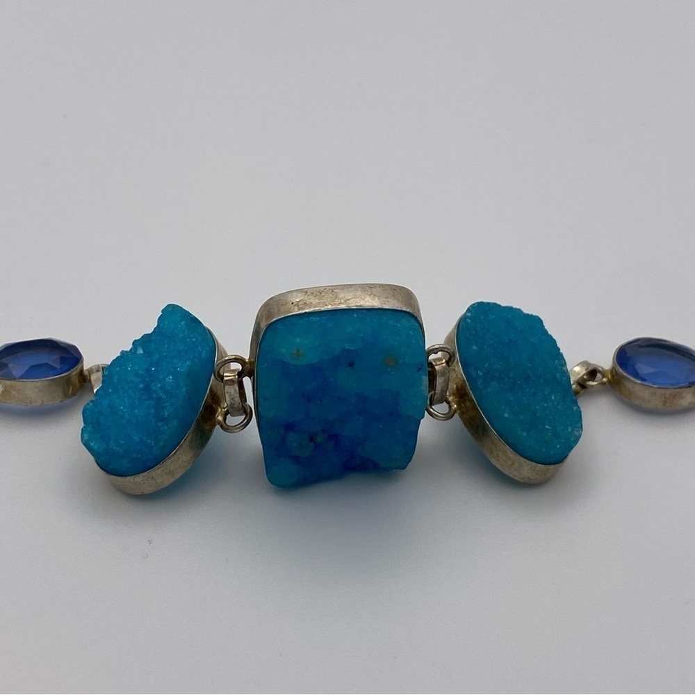 Large turquoise blue druzy bracelet set in 925 Sterling silver. - Picture 3 of 8